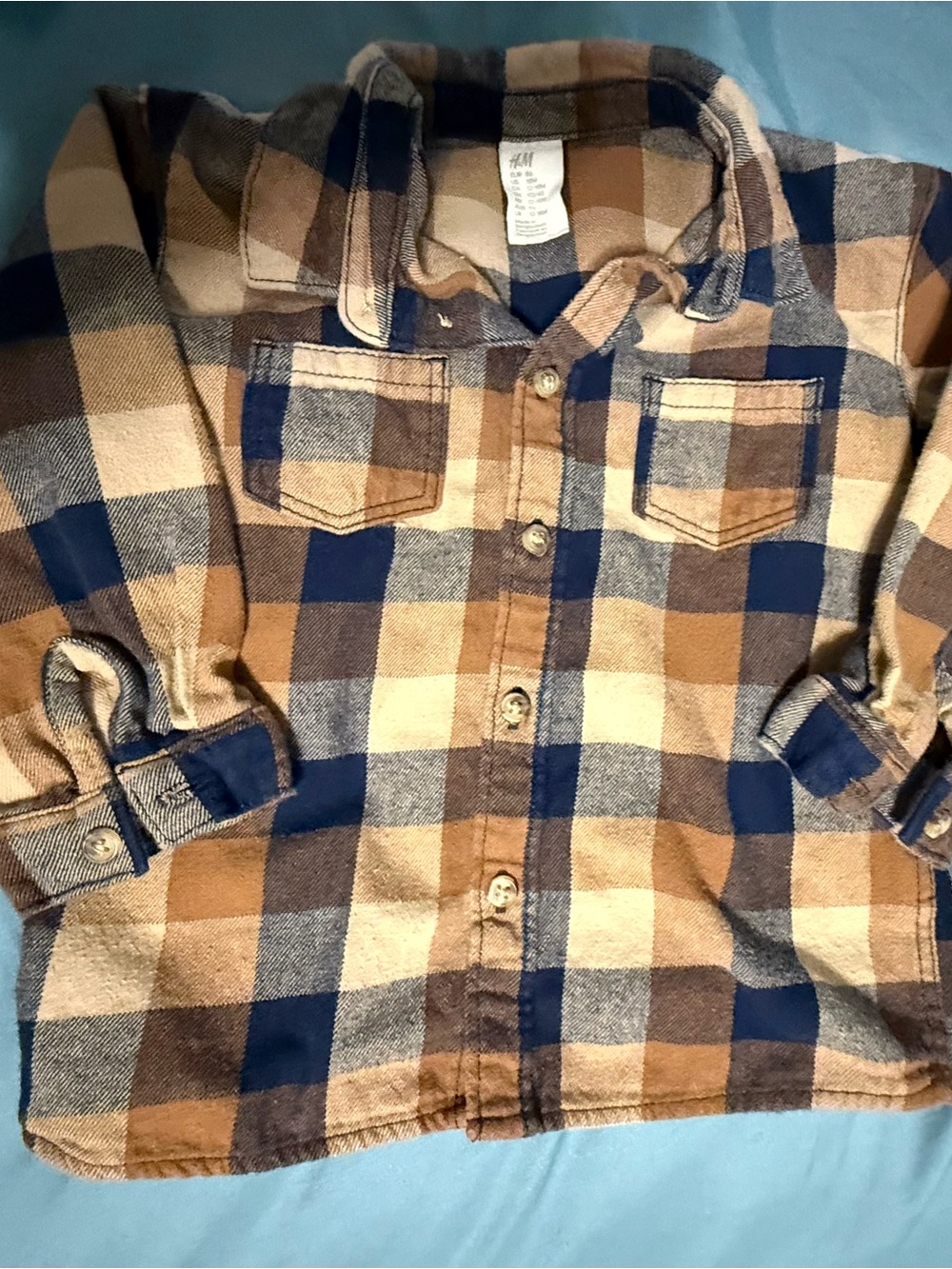 H&M Boys Navy & Brown Plaid Button-Down Shirt